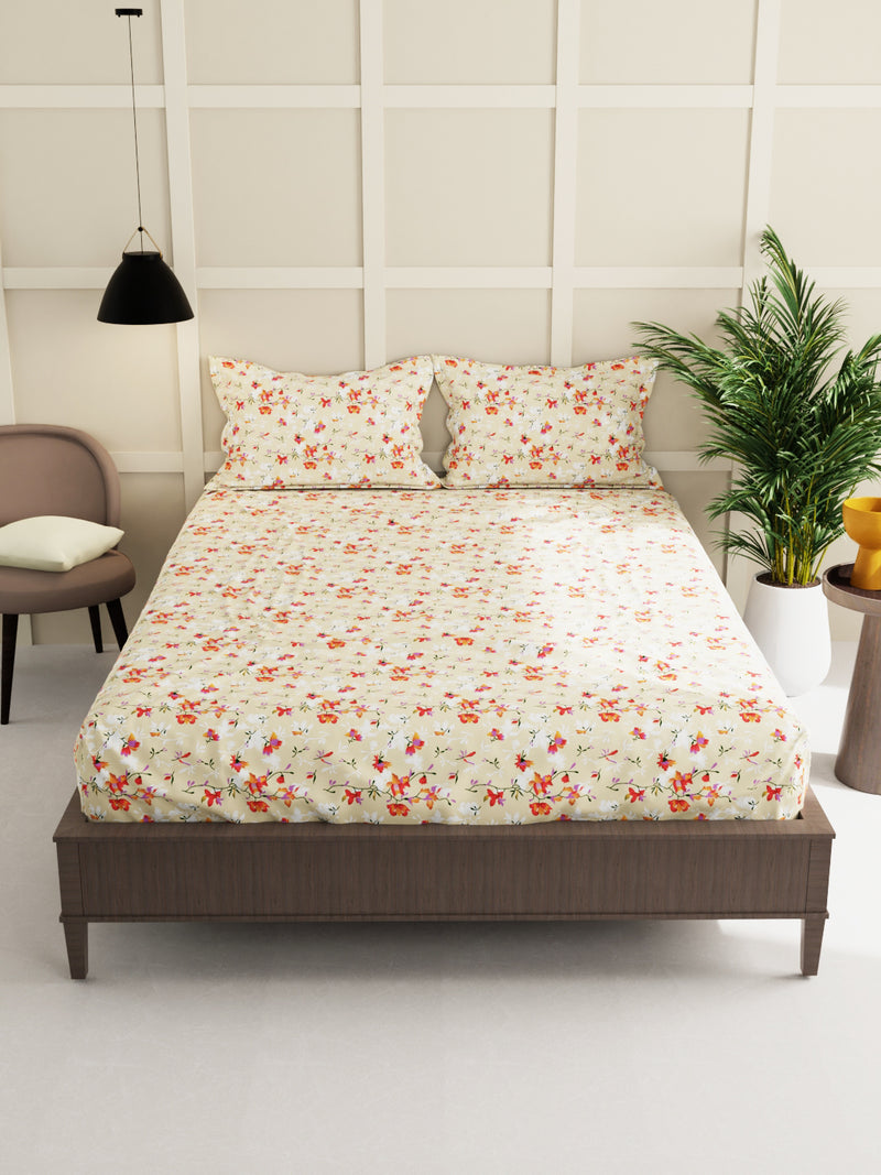 Extra Smooth Micro Double Bedsheet With 2 Pillow Covers <small> (floral-sand)</small>