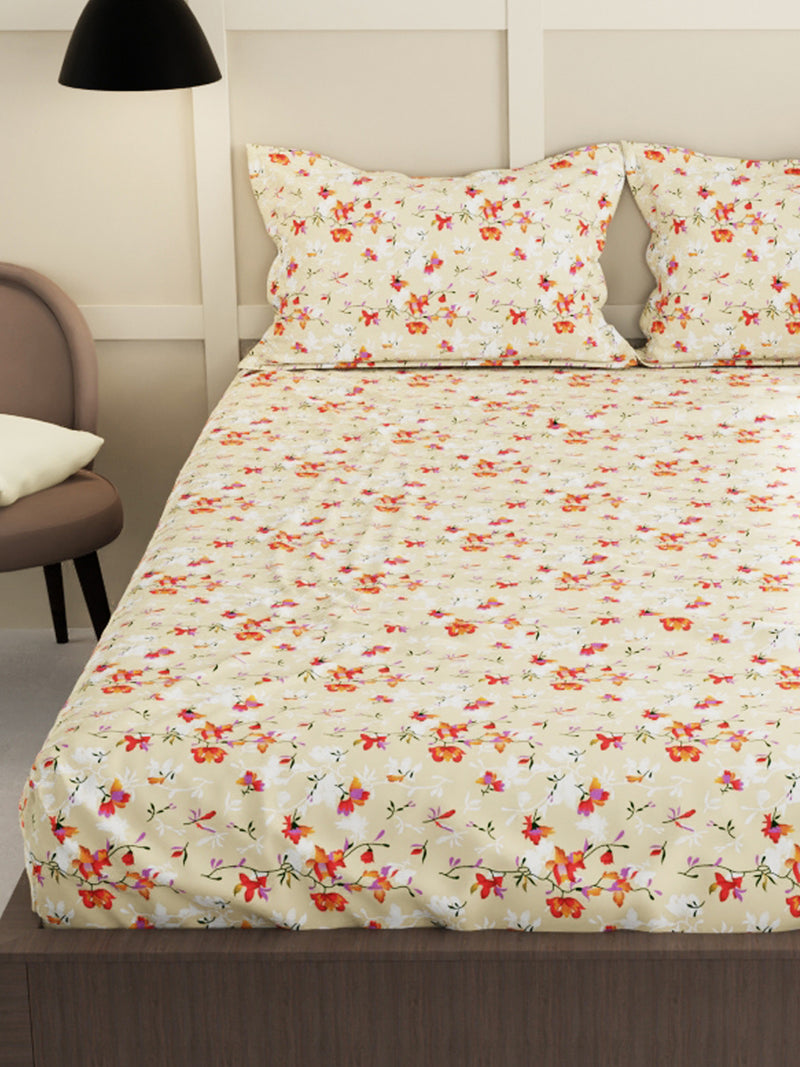 Extra Smooth Micro Double Bedsheet With 2 Pillow Covers <small> (floral-sand)</small>