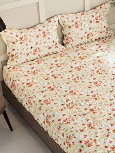 Extra Smooth Micro Double Bedsheet With 2 Pillow Covers <small> (floral-sand)</small>