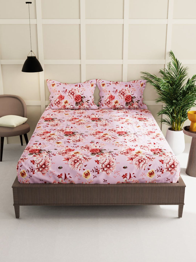 Extra Smooth Micro Double Bedsheet With 2 Pillow Covers <small> (floral-pink)</small>