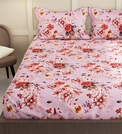 Extra Smooth Micro Double Bedsheet With 2 Pillow Covers + 2 Pillows <small> (floral-pnk)</small>