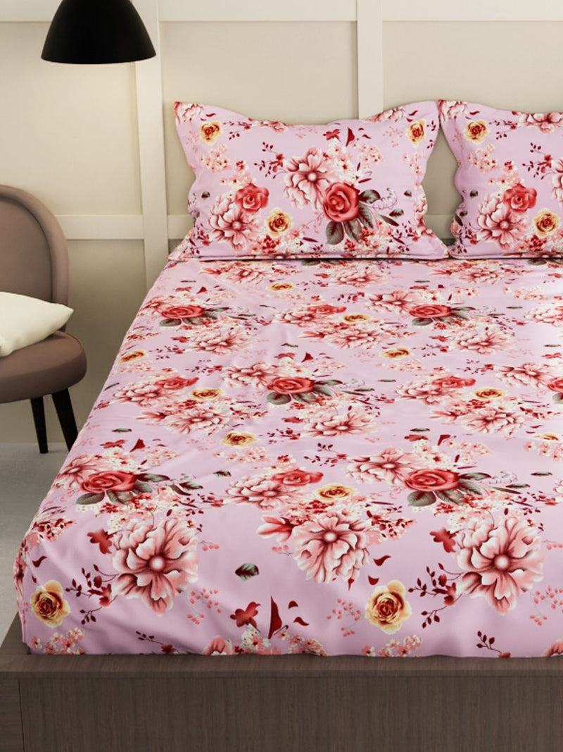 Extra Smooth Micro Double Bedsheet With 2 Pillow Covers <small> (floral-pink)</small>