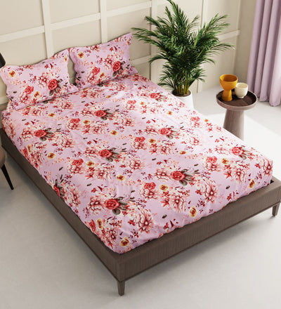 Extra Smooth Micro Double Bedsheet With 2 Pillow Covers + 2 Pillows <small> (floral-pnk)</small>