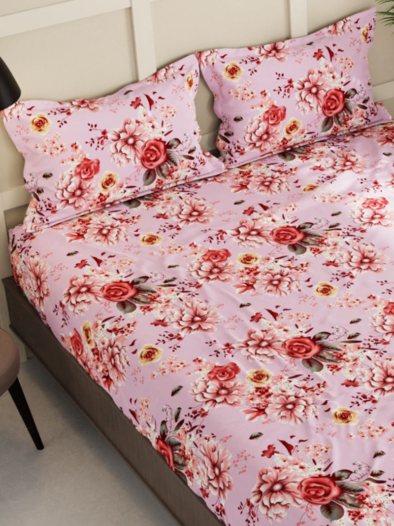 Extra Smooth Micro Double Bedsheet With 2 Pillow Covers <small> (floral-pink)</small>