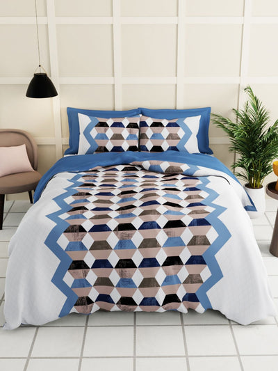 Extra Smooth Micro Double Bedsheet With 2 Pillow Covers <small> (geometric-brown/blue)</small>