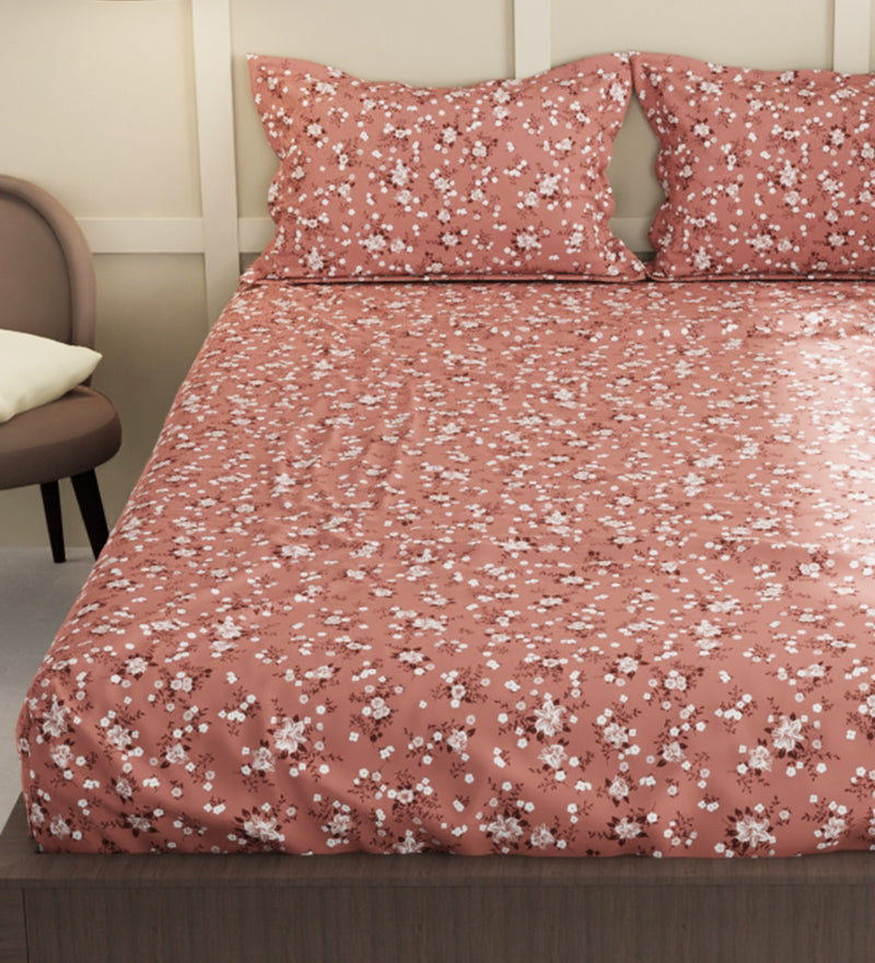 Extra Smooth Micro Double Bedsheet With 2 Pillow Covers <small> (floral-brick red)</small>