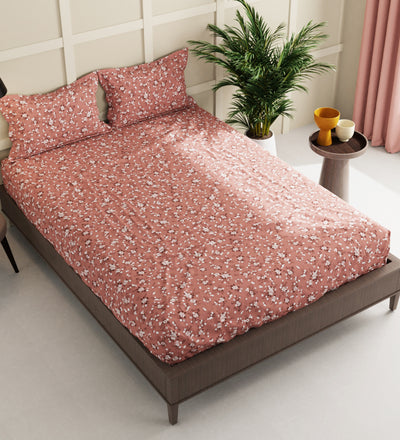 Extra Smooth Micro Double Bedsheet With 2 Pillow Covers <small> (floral-brick red)</small>