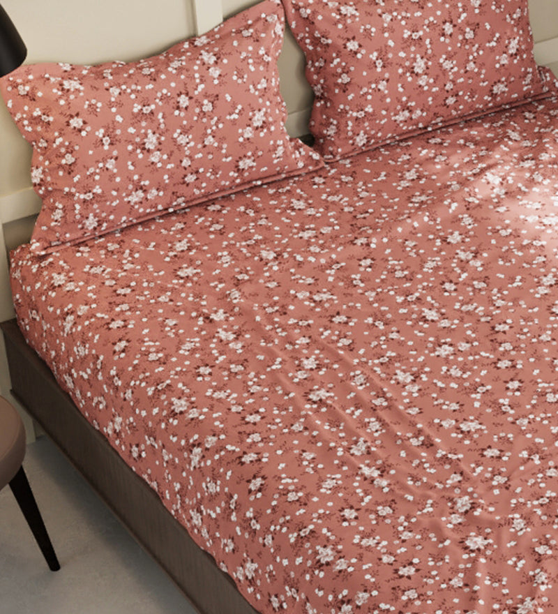 Extra Smooth Micro Double Bedsheet With 2 Pillow Covers <small> (floral-brick red)</small>