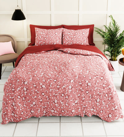 Extra Smooth Micro Double Bedsheet With 2 Pillow Covers <small> (floral-brick red)</small>