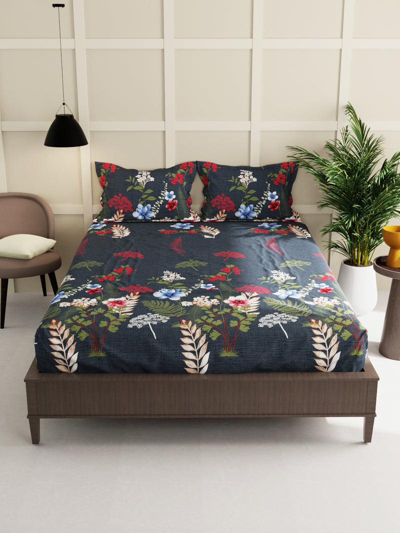 Extra Smooth Micro Double Bedsheet With 2 Pillow Covers <small> (floral-dk.olive)</small>