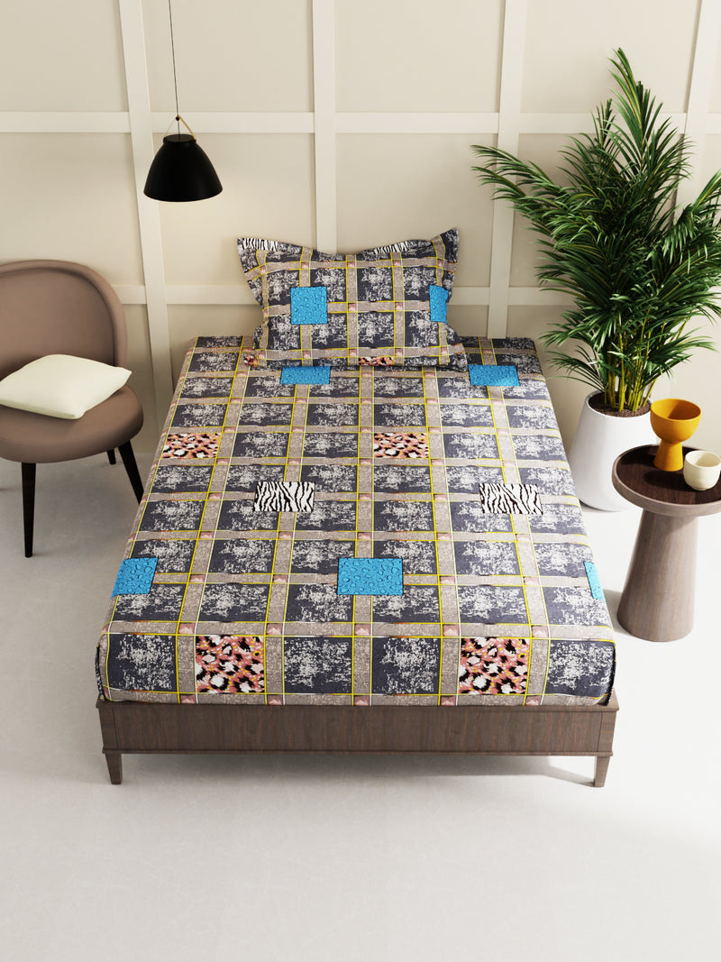 Extra Smooth Micro Single Bedsheet With 1 Pillow Cover <small> (geometric-dark grey)</small>