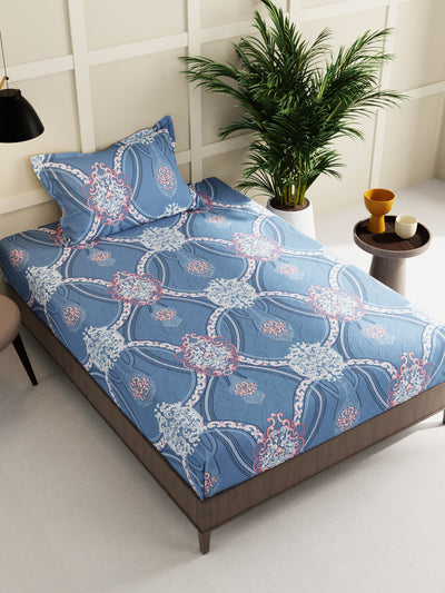 Extra Smooth Micro Single Bedsheet With 1 Pillow Cover <small> (floral-blue)</small>