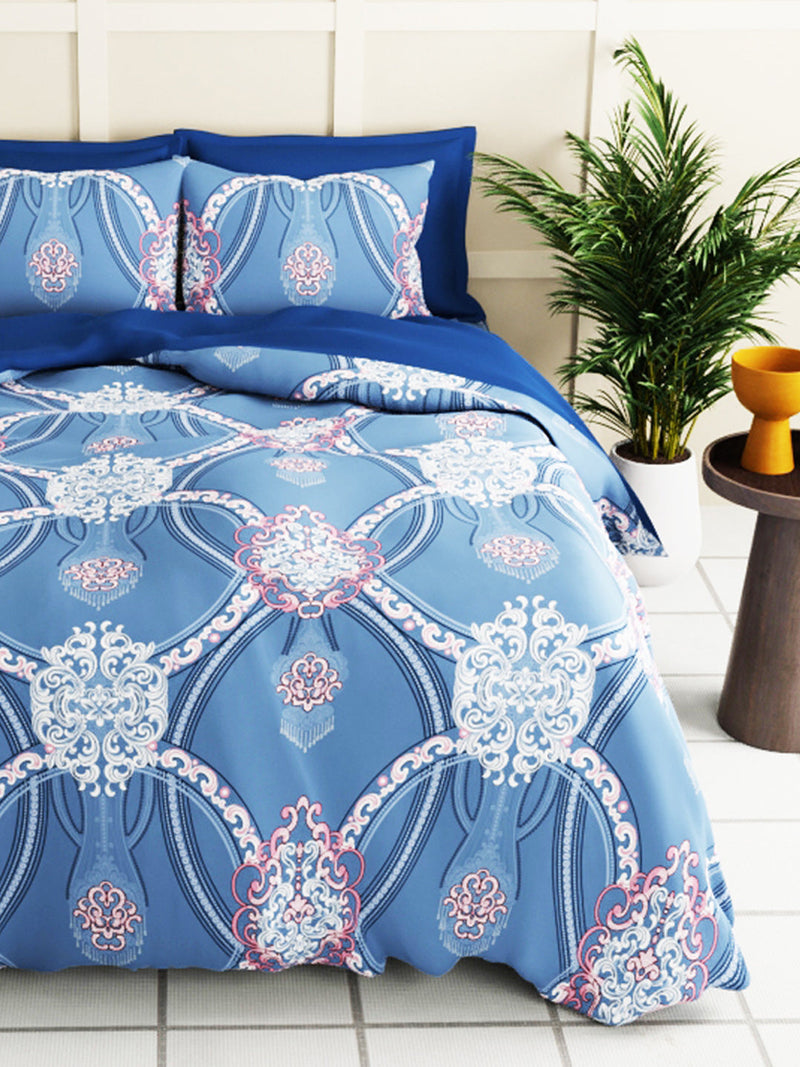 Extra Smooth Micro Double Bedsheet With 2 Pillow Covers <small> (floral-blue)</small>