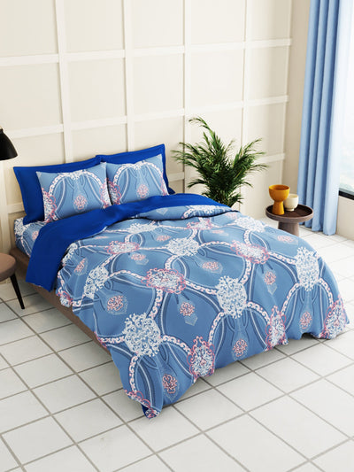 Extra Smooth Micro Double Bedsheet With 2 Pillow Covers <small> (floral-blue)</small>