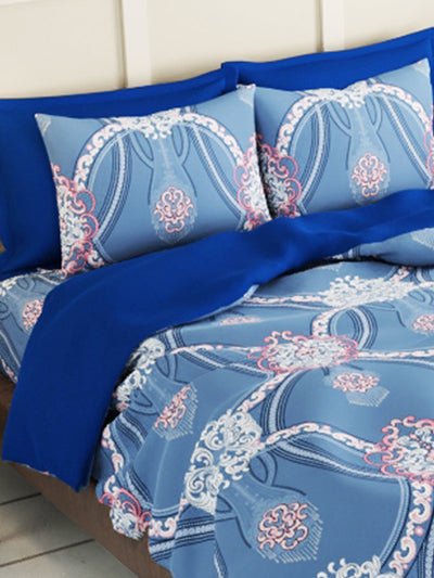 Extra Smooth Micro Double Bedsheet With 2 Pillow Covers <small> (floral-blue)</small>