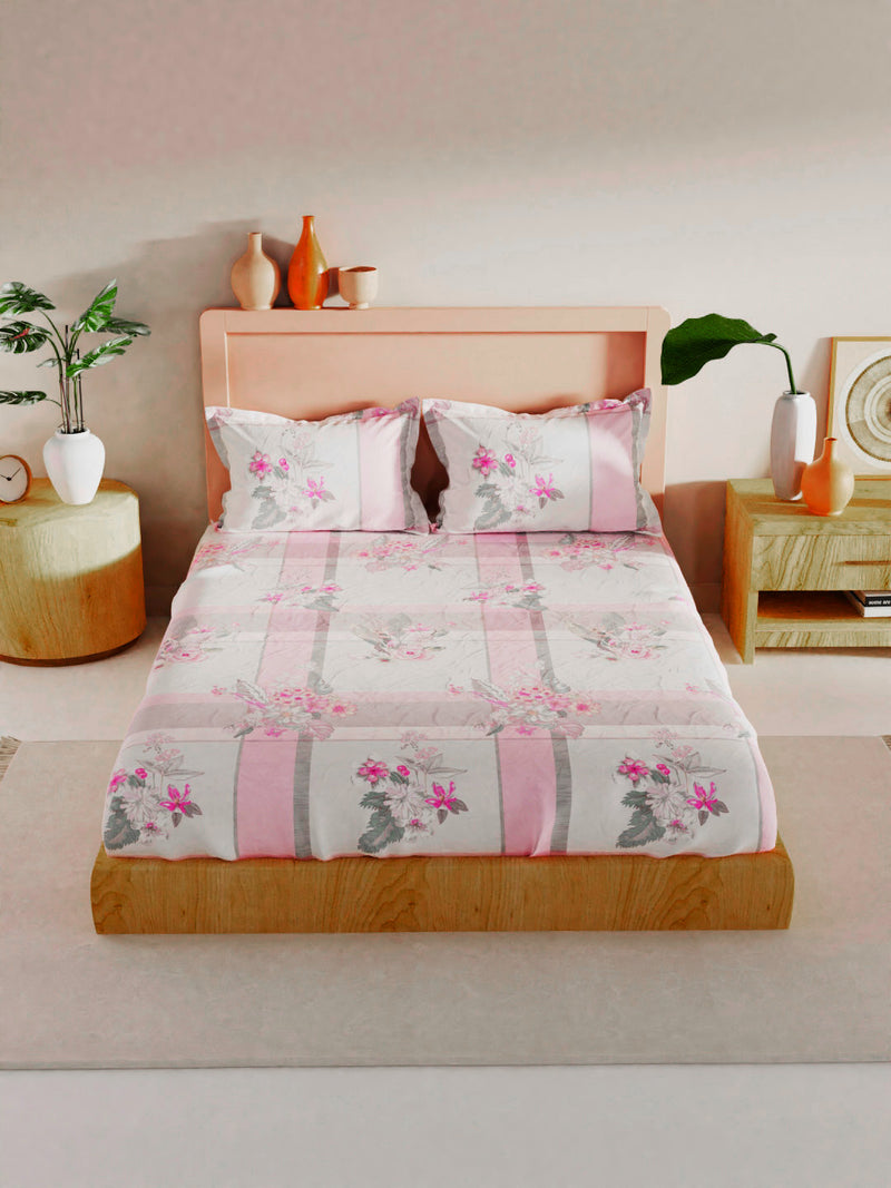 Bamboo Micro King Bedsheet With 2 Pillow Covers <small> (floral-pink/ivory)</small>