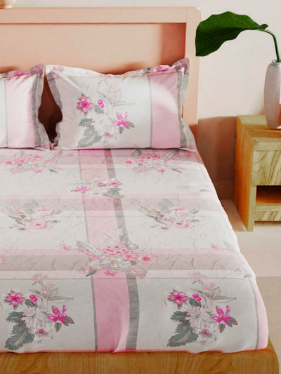 Bamboo Micro King Bedsheet With 2 Pillow Covers <small> (floral-pink/ivory)</small>