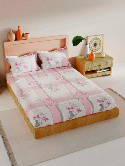 Bamboo Micro King Bedsheet With 2 Pillow Covers <small> (floral-pink/ivory)</small>