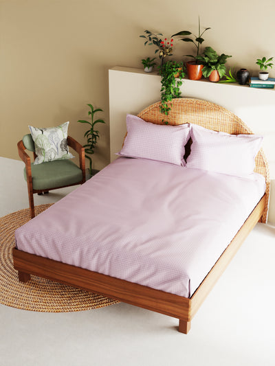 Extra Soft 100% Satin Egyptian Cotton Xl King Size Bedsheet With 2 Pillow Covers <small> (checks-purple)</small>