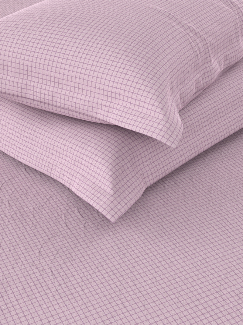 Extra Soft 100% Satin Egyptian Cotton Xl King Size Bedsheet With 2 Pillow Covers <small> (checks-purple)</small>