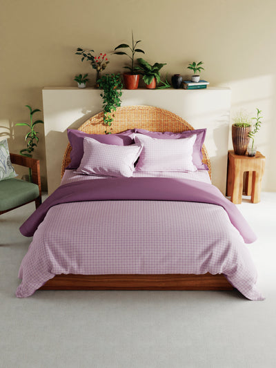 Extra Soft 100% Satin Egyptian Cotton Xl King Size Bedsheet With 2 Pillow Covers <small> (checks-purple)</small>