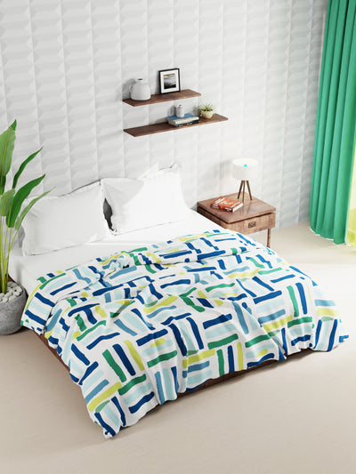 Super Soft Microfiber Double Roll Comforter For All Weather <small> (stripe-white/blue)</small>