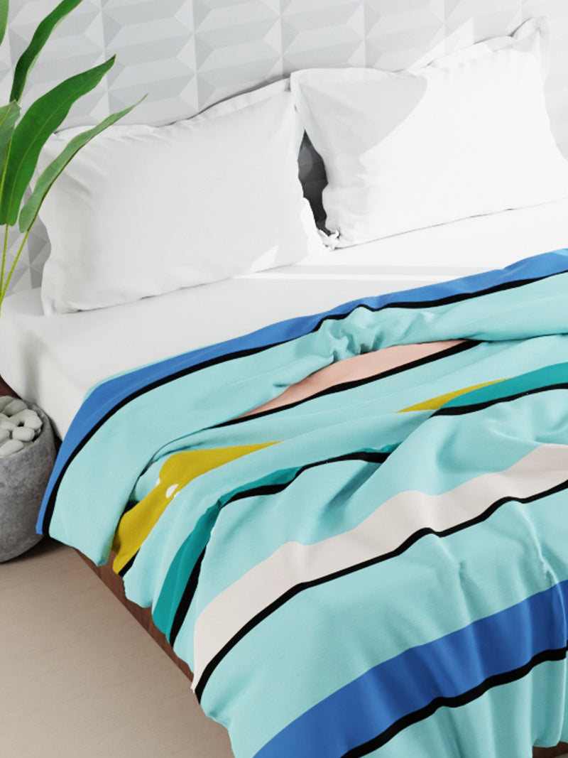 Super Soft Microfiber Double Roll Comforter For All Weather <small> (stripe-green/multi)</small>