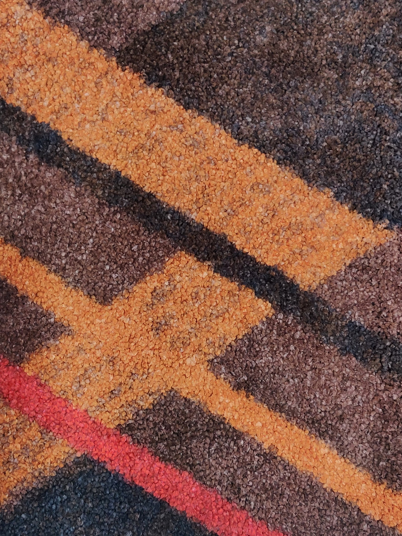 Modern Designer Printed  Carpet Area Rug With Anti Slip Backing <small> (geo lines-brown/red)</small>