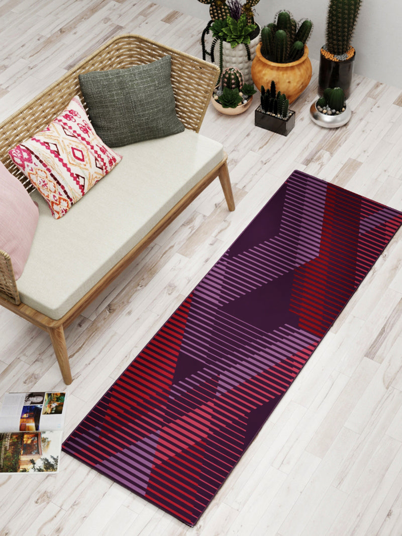 Modern Designer Printed  Carpet Area Rug With Anti Slip Backing <small> (diamond lines-plum/red)</small>