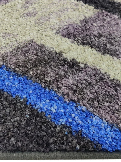 Modern Designer Printed  Carpet Area Rug With Anti Slip Backing <small> (geo lines-grey/blue)</small>