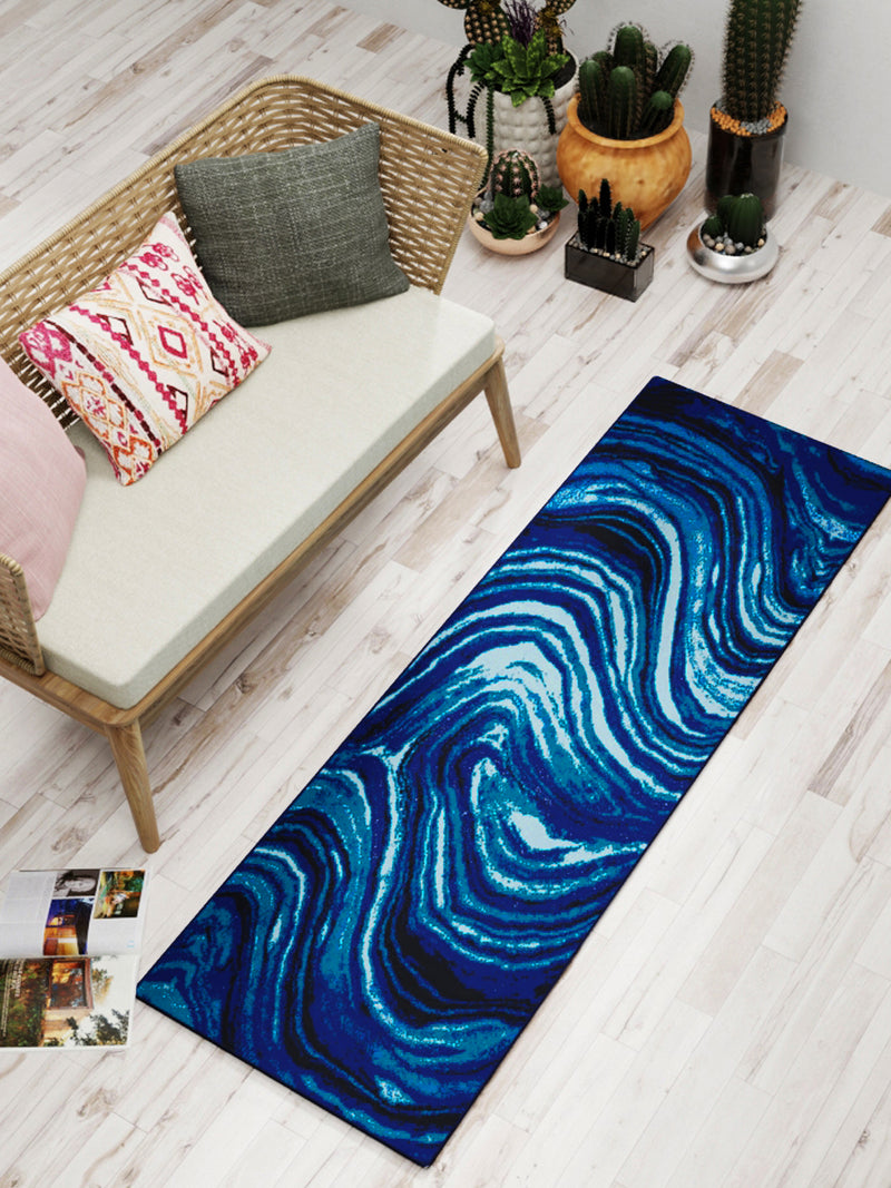 Modern Designer Printed  Carpet Area Rug With Anti Slip Backing <small> (marble pattern-blue/navy)</small>