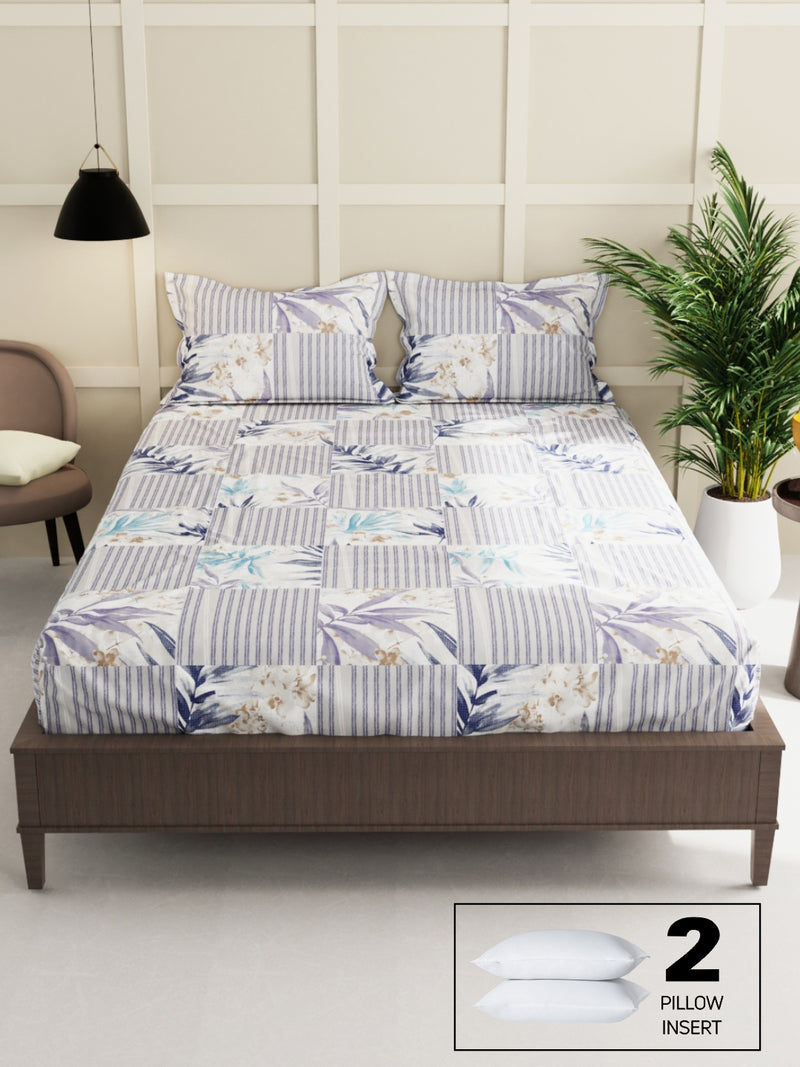 Extra Smooth Micro Double Bedsheet With 2 Pillow Covers + 2 Pillows <small> (stripe-blue/multi)</small>