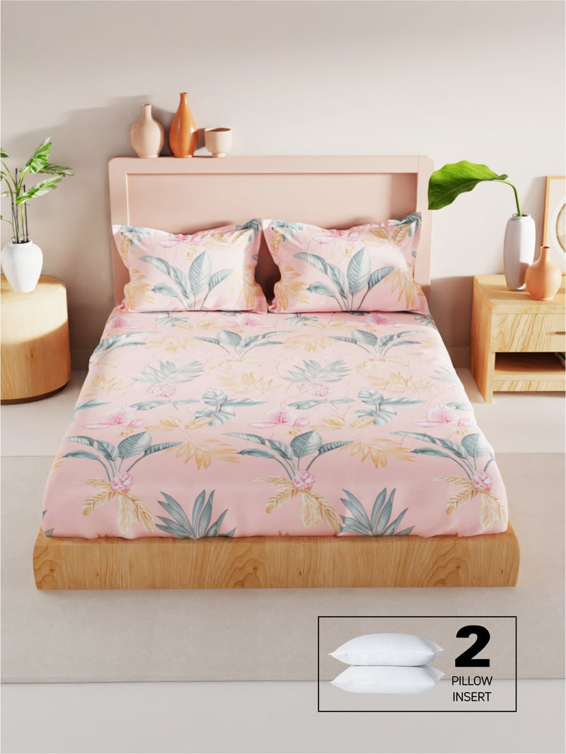 Bamboo Micro King Bedsheet With 2 Pillow Covers + 2 Pillows <small> (floral-crl)</small>