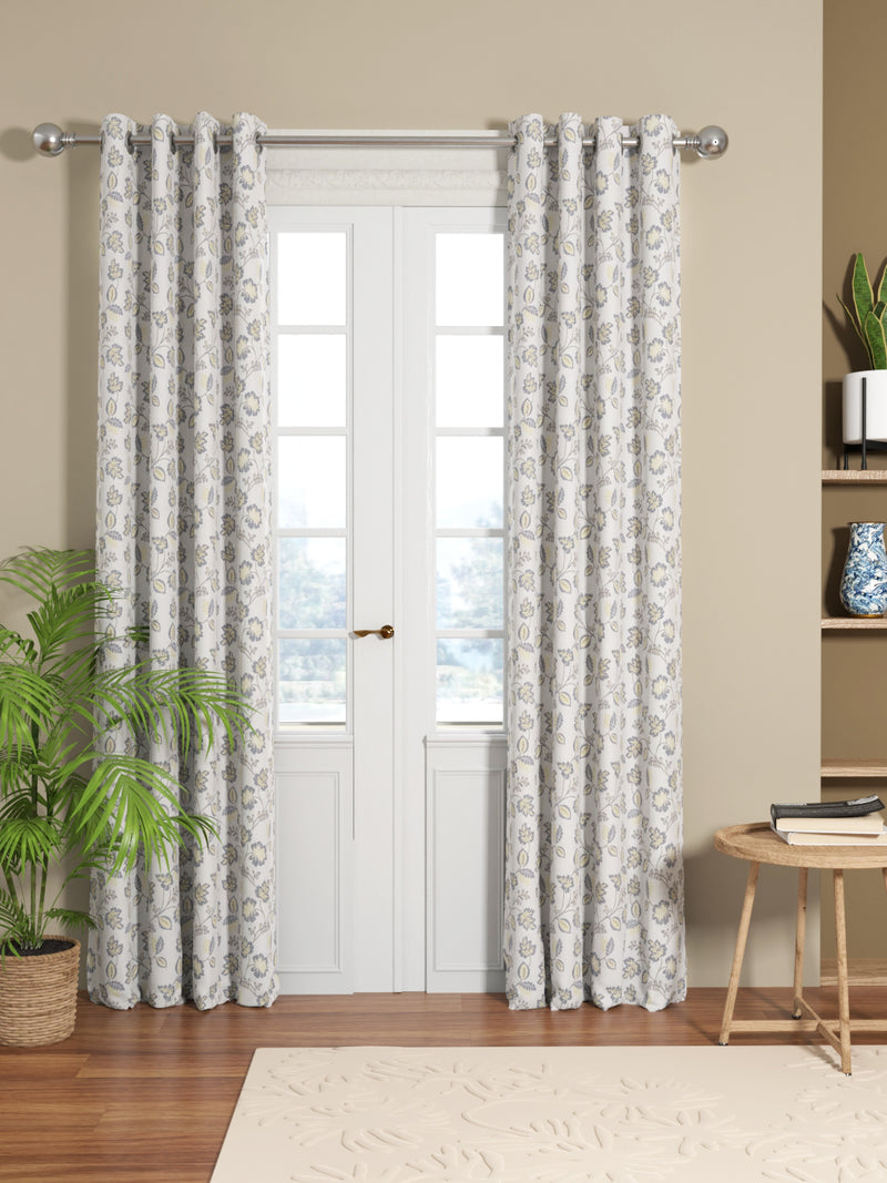 Jacquard Room Darkening Eyelet Curtain <small> (floral-silver/gold)</small>