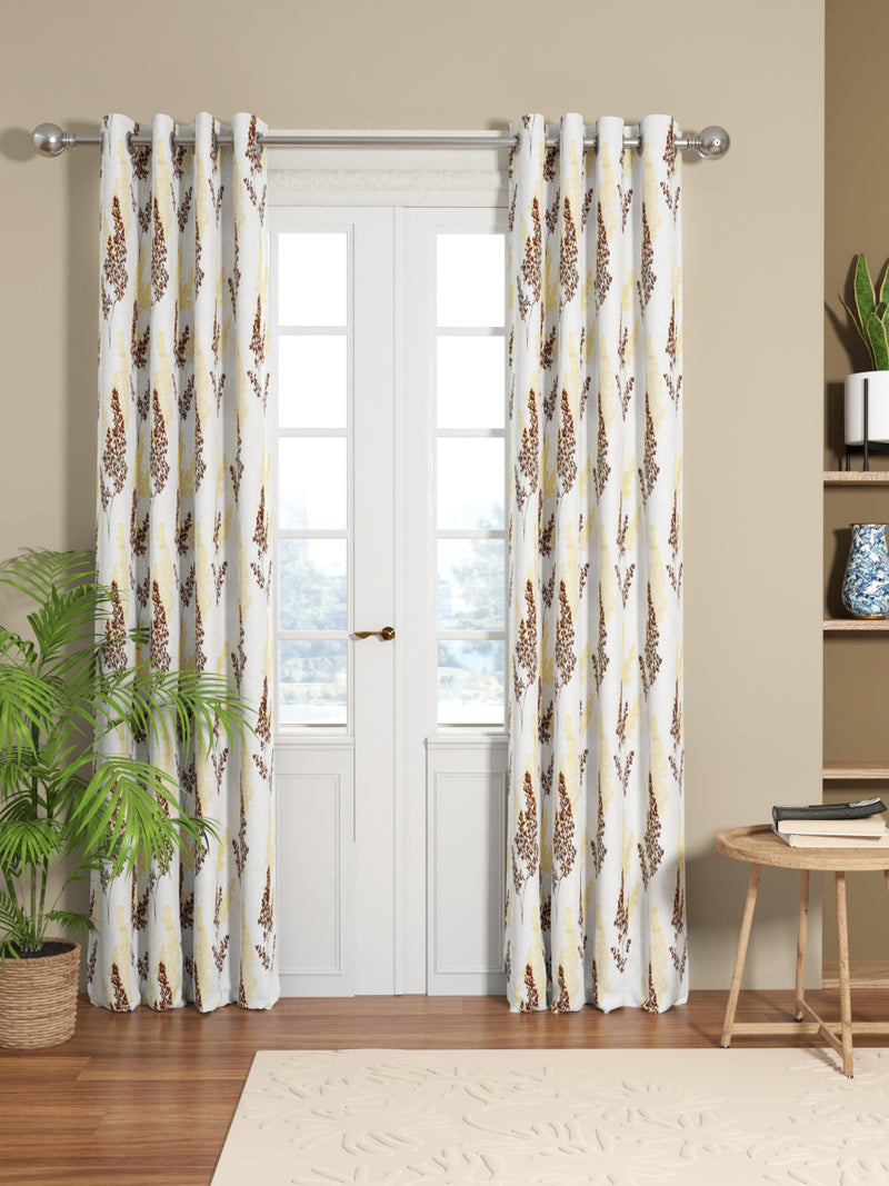 Jacquard Room Darkening Eyelet Curtain <small> (floral-brown/gold)</small>