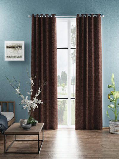 Jacquard Blackout Eyelet Curtain <small> (stripe-brown)</small>