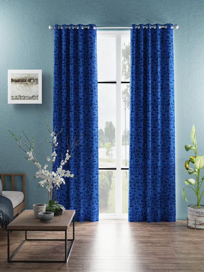 Jacquard Blackout Eyelet Curtain <small> (geometric-cobalt blue)</small>