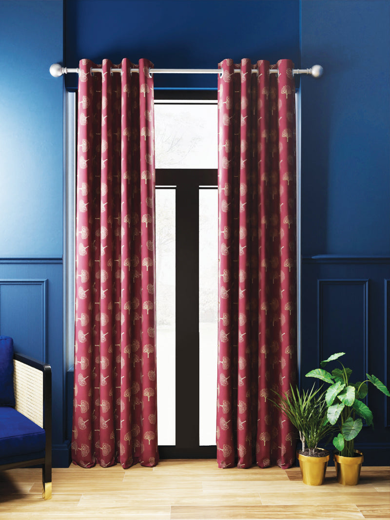 100% Blackout Thermal Insulated Noise Reducing Eyelet Curtain <small> (floral-maroon)</small>