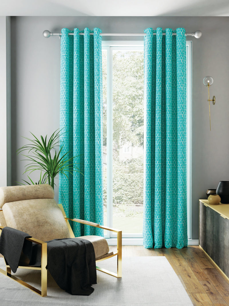 Jacquard Blackout Eyelet Curtain <small> (geometrical-sea green)</small>