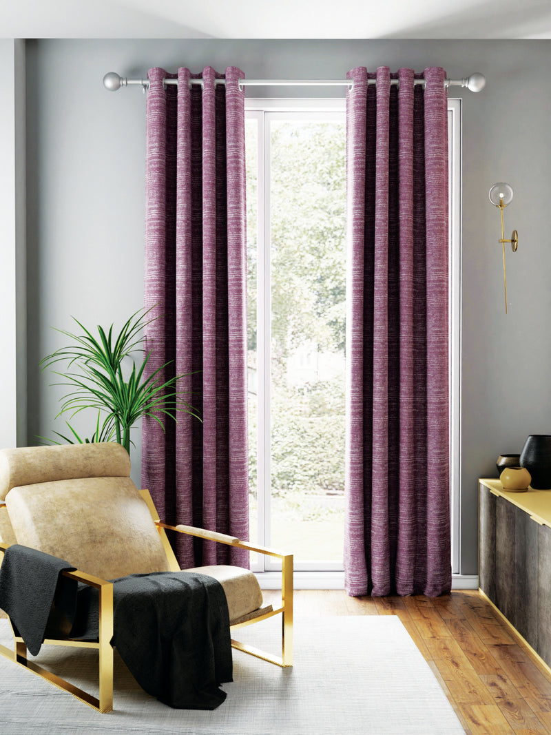 Jacquard Blackout Eyelet Curtain <small> (stripe-plum)</small>