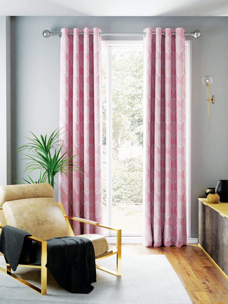 Jacquard Blackout Eyelet Curtain <small> (floral-rose pink)</small>