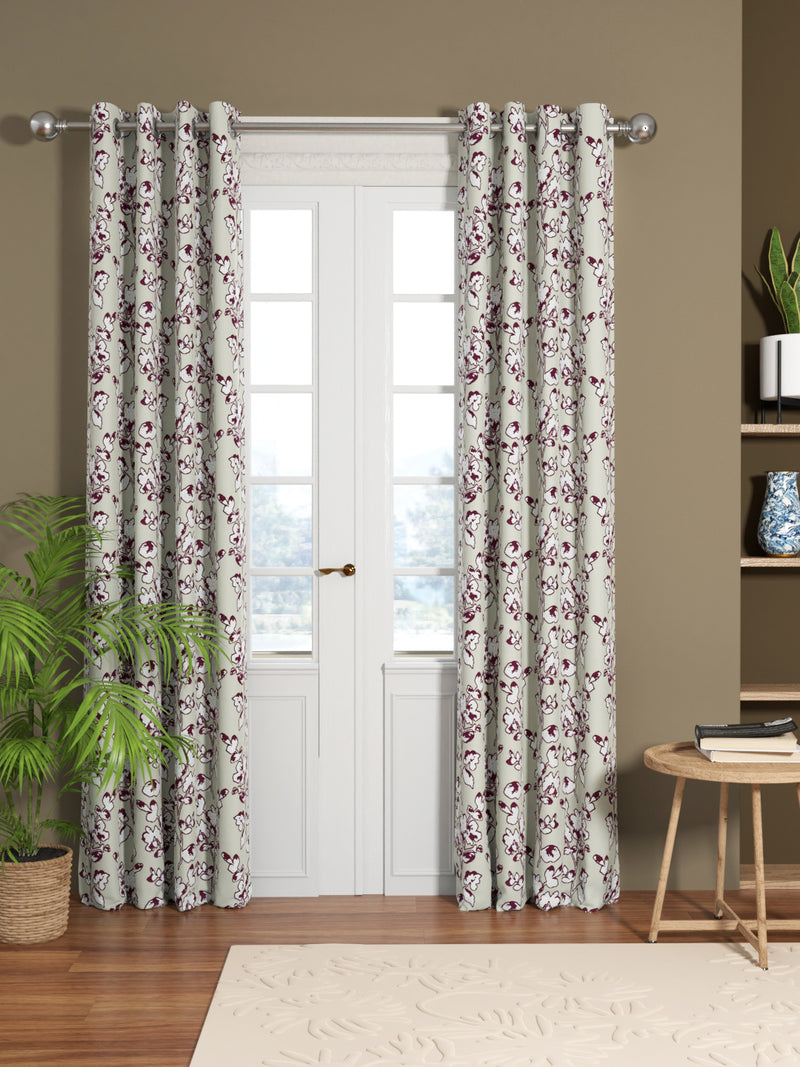 Jacquard Room Darkening Eyelet Curtain <small> (floral-wine/silver)</small>