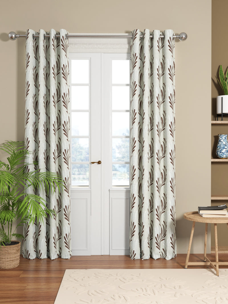 Jacquard Room Darkening Eyelet Curtain <small> (ornamental-brown/silver)</small>