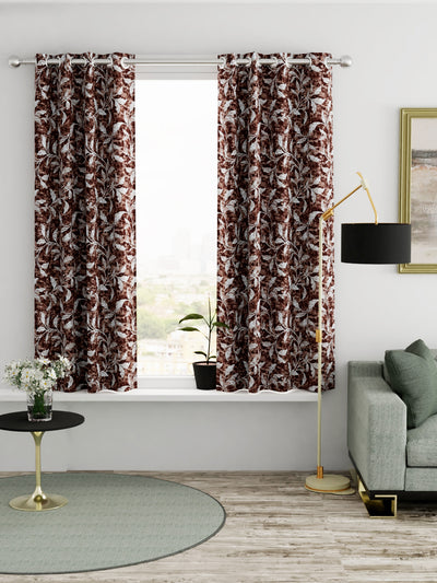 Heavy Duty Polyester Eyelet Curtain <small> (floral-dk.brown)</small>