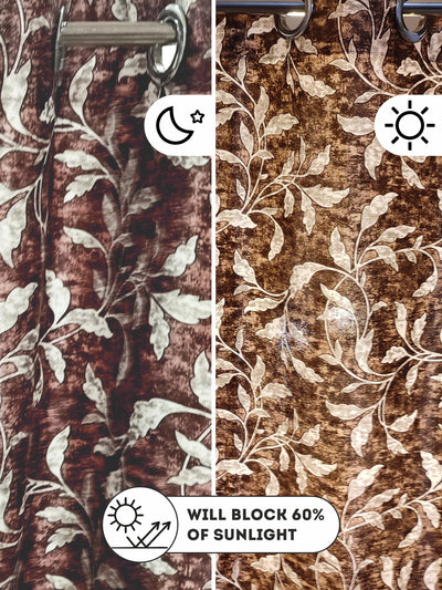 Heavy Duty Polyester Eyelet Curtain <small> (floral-dk.brown)</small>