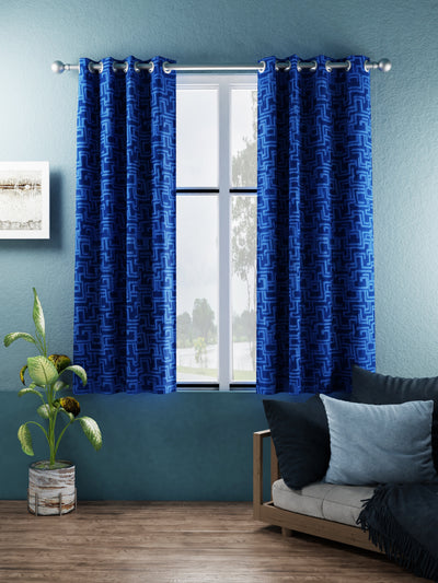 Jacquard Blackout Eyelet Curtain <small> (geometric-cobalt blue)</small>