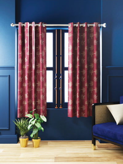 100% Blackout Thermal Insulated Noise Reducing Eyelet Curtain <small> (floral-maroon)</small>