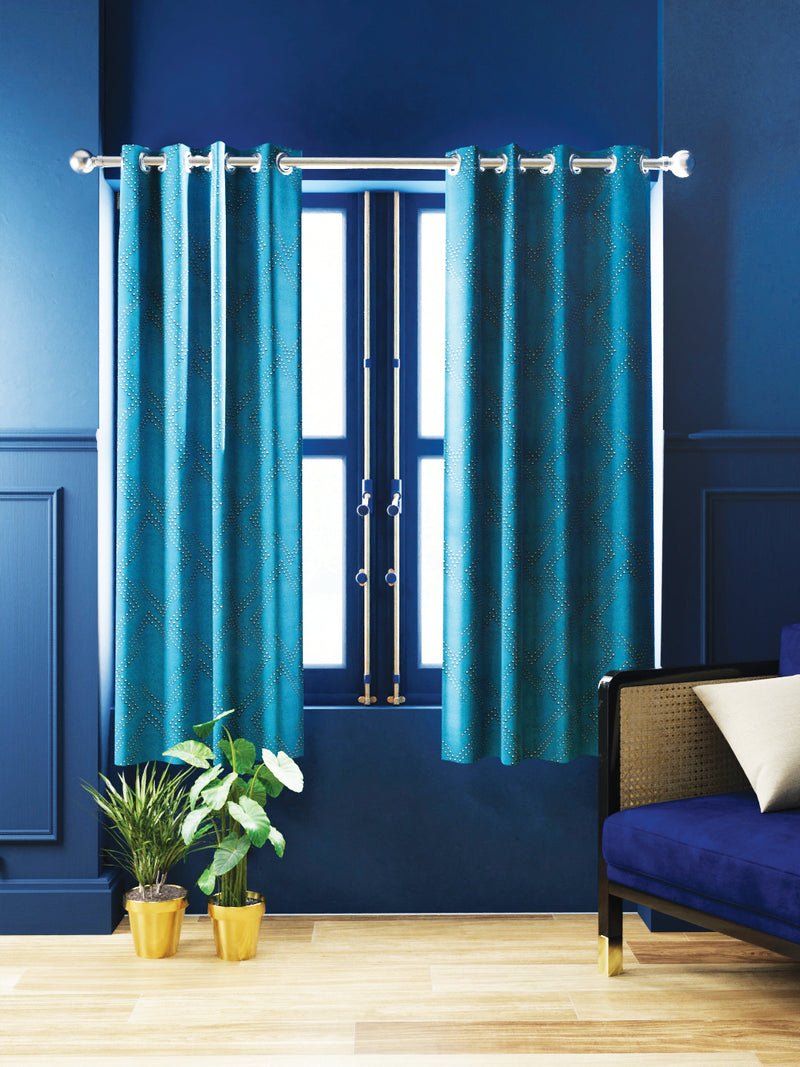 100% Blackout Thermal Insulated Noise Reducing Eyelet Curtain <small> (geometric-teal)</small>