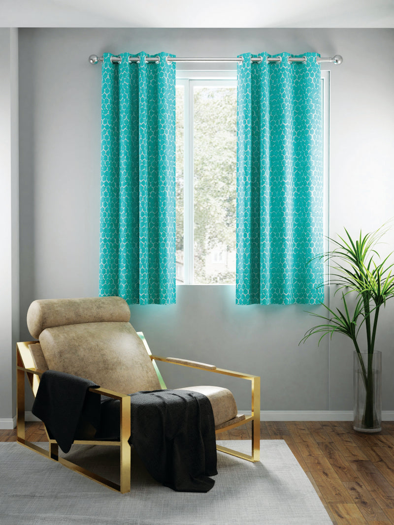 Jacquard Blackout Eyelet Curtain <small> (geometrical-sea green)</small>