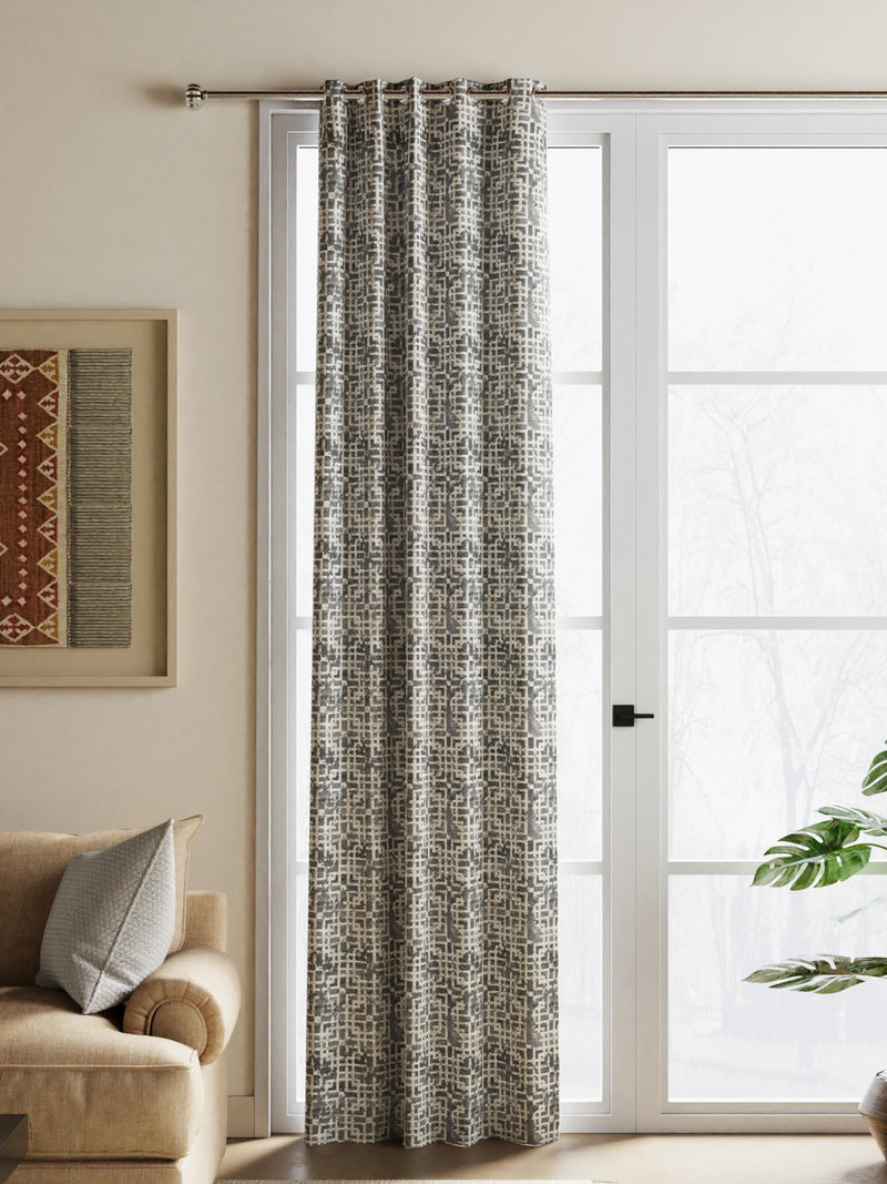 Jacquard Blackout Eyelet Curtain <small> (geometric-steel grey)</small>